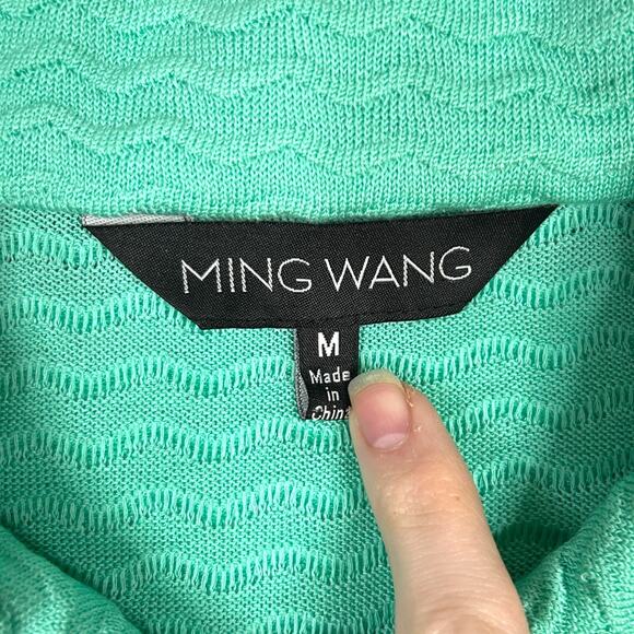 Ming Wang Size M Full Zip Contrast Trim Cardigan Acrylic Jacket Mint Green Black - Picture 9 of 12